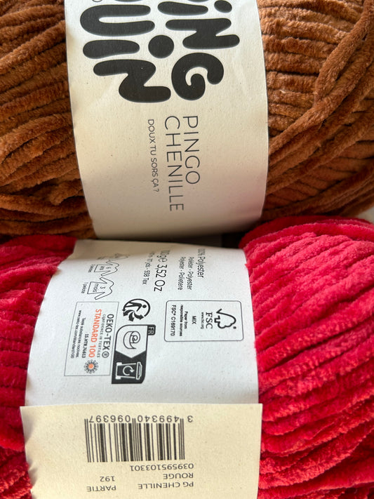 Pingo Chenille - lot de 2 pelotes ROUGE + NOISETTE