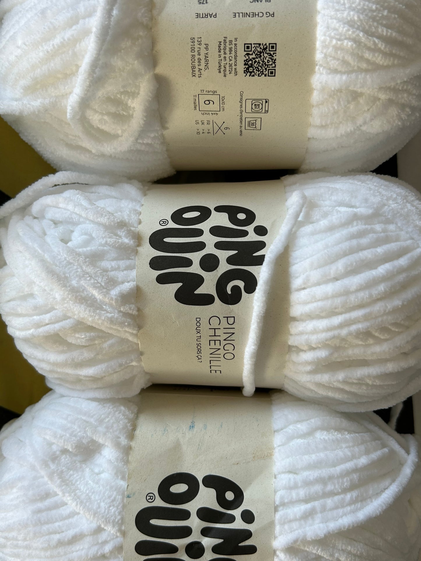 Pingo Chenille - lot de 3 pelotes BLANC