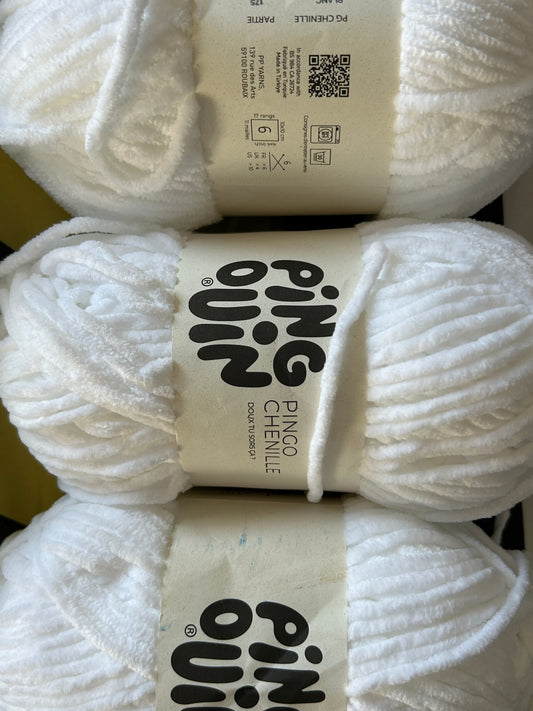 Pingo Chenille - lot de 3 pelotes BLANC