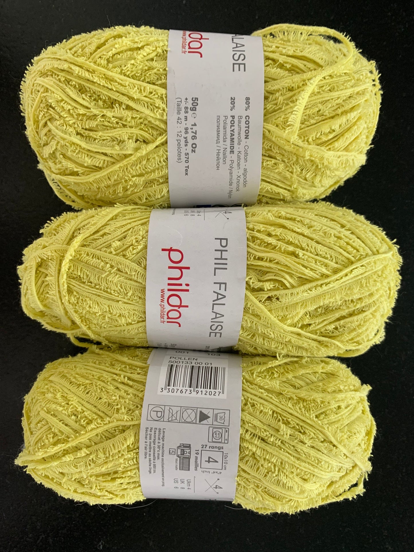 Lot de 3 pelotes Phil Falaise - couleur pollen