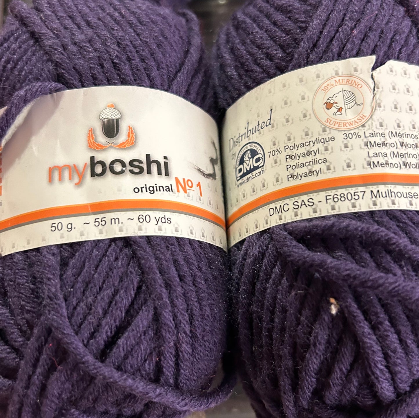 Lot de 2 pelotes Boshi + 2 étiquettes - couleur Plum