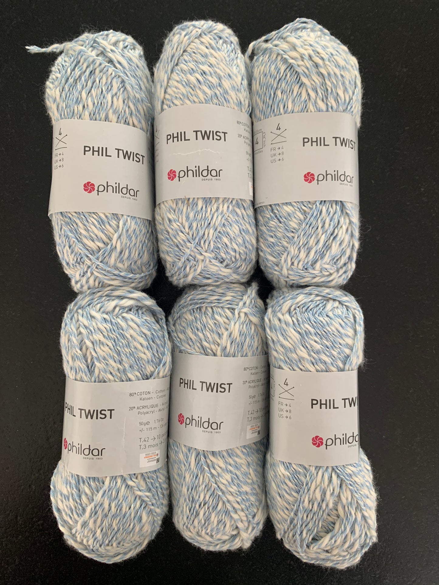 Lot de 6 pelotes Phil Twist - couleur ciel